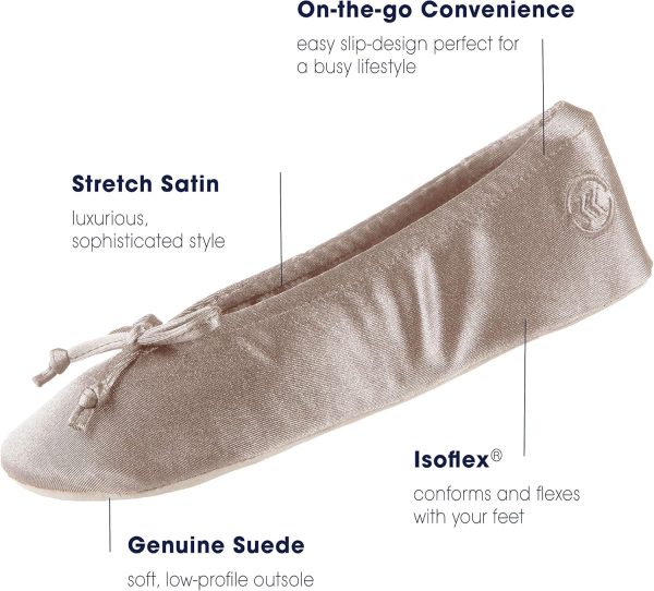 Women's Satin Ballerina Slippers with Soft Tie Bow and Suede Sole - Image 6
