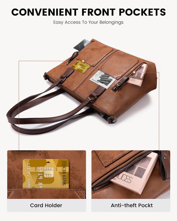 Purses Tote Bag for Women, Handbags Large Shoulder Bag, Leather Work Bags with Multi-Pockets, Designer Hobo Satchel - Image 3
