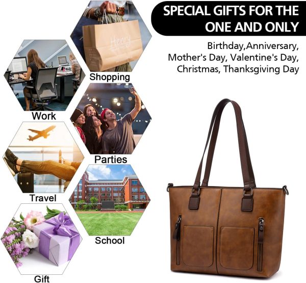 Purses Tote Bag for Women, Handbags Large Shoulder Bag, Leather Work Bags with Multi-Pockets, Designer Hobo Satchel - Image 8